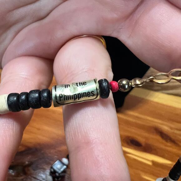 Vtg Handmade Dice Black Beaded Necklace Dangle Earrings Set Screw Poker Cards - Picture 5 of 8